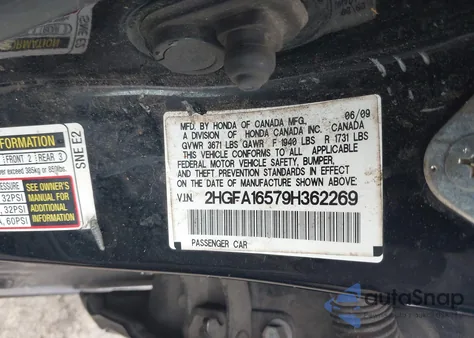 2009 Honda Civic Lx from USA, damaged, VIN 2HGFA16579H362269
